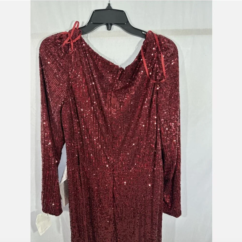 NEW $398 IEENA Mac‎ Duggal [ 16 ] Sequin Wrap Evening Gown in Wine Red #Q480